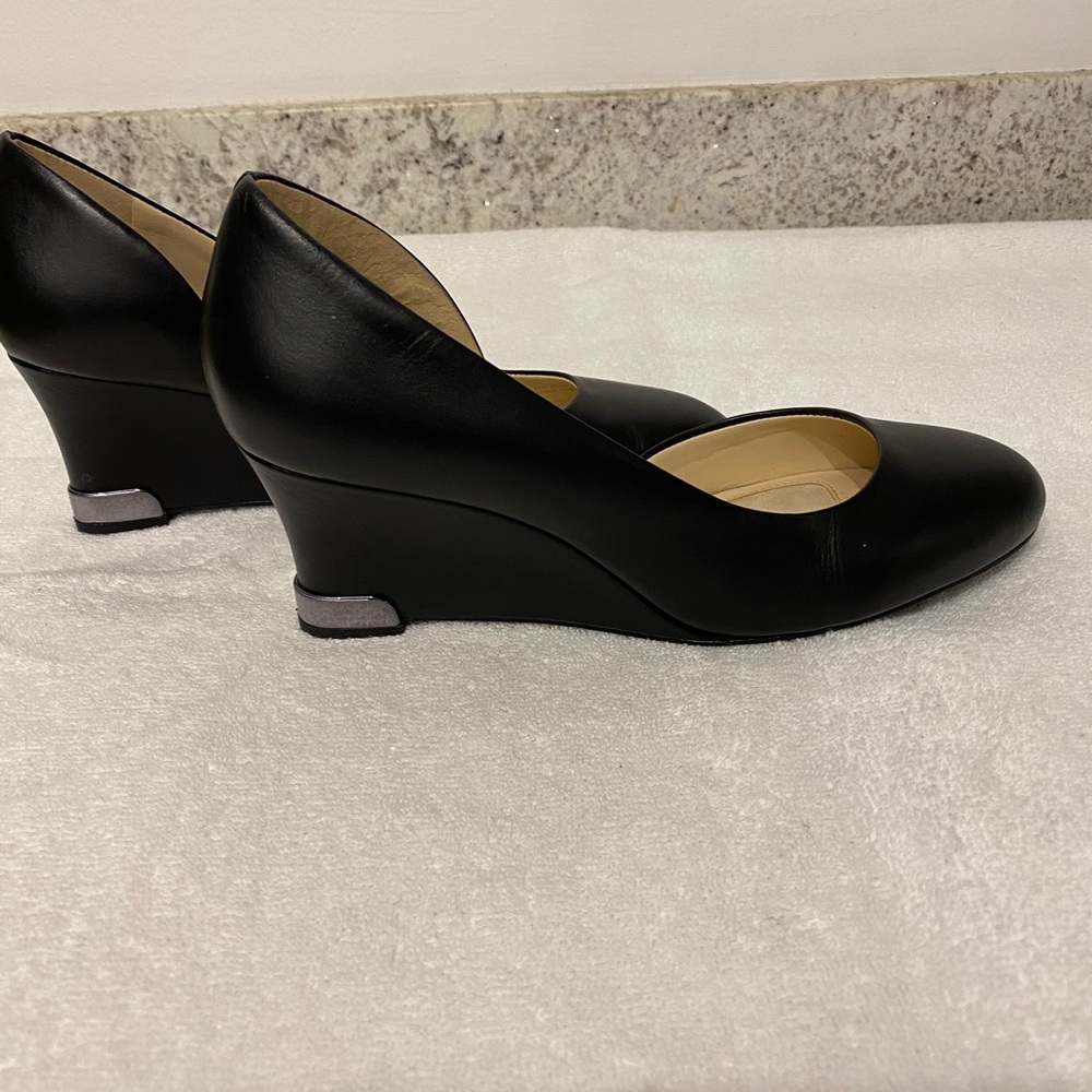 WORN ONCE ALEX MARIE LAFLA BLACK LEATHER WEDGES SZ8